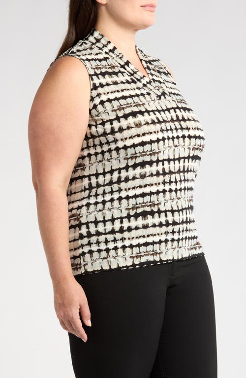 Anne Klein Abstract Print Triple Pleat Sleeveless Top In Anne Black Multi