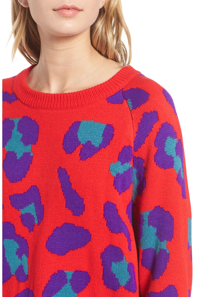 Leopard Intarsia Sweater, Alternate, color, RED