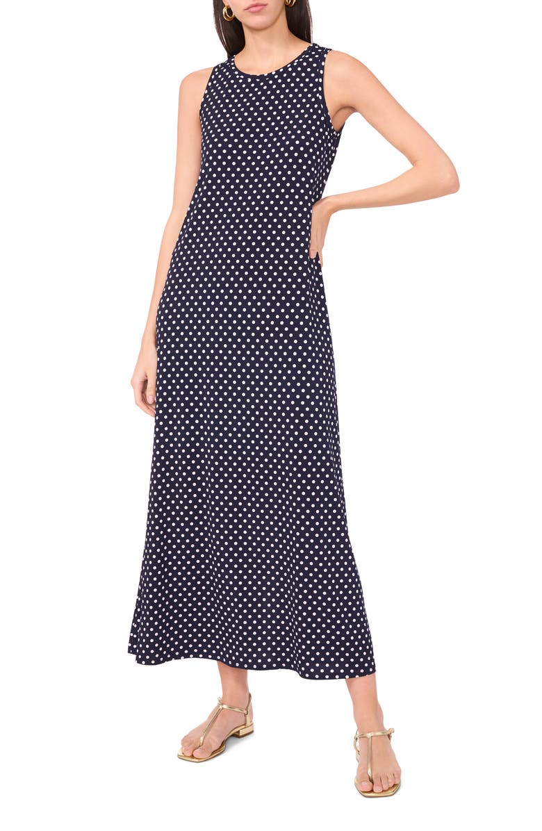 Vince Camuto Polka Dot Keyhole Back Maxi Dress, Main, color, Classic Navy