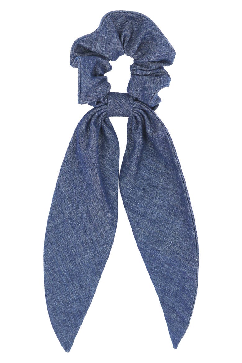 Chambray Bow Scrunchie, Main, color, BLUE