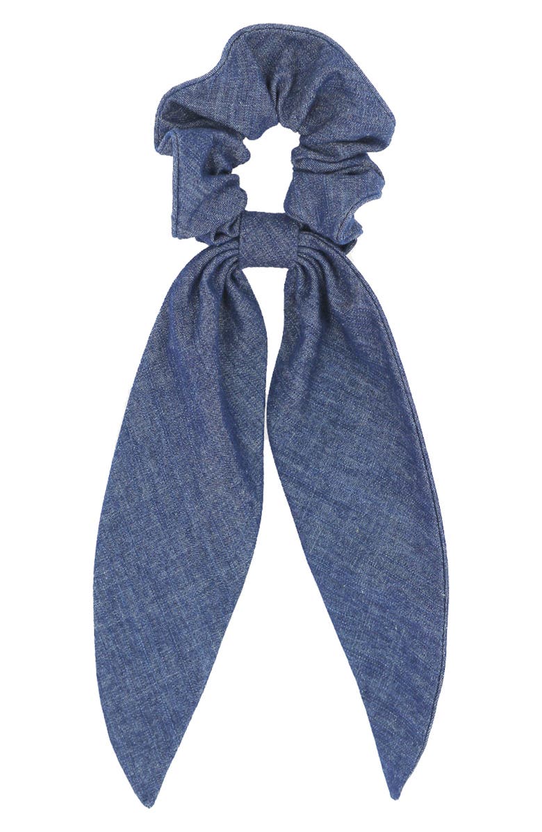 Alexandre de Paris Chambray Bow Scrunchie, Main, color, Blue