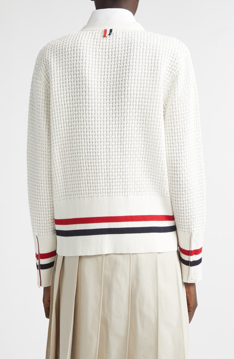 Thom Browne Float Ripple Stitch Cotton Cardigan, Alternate, color, White