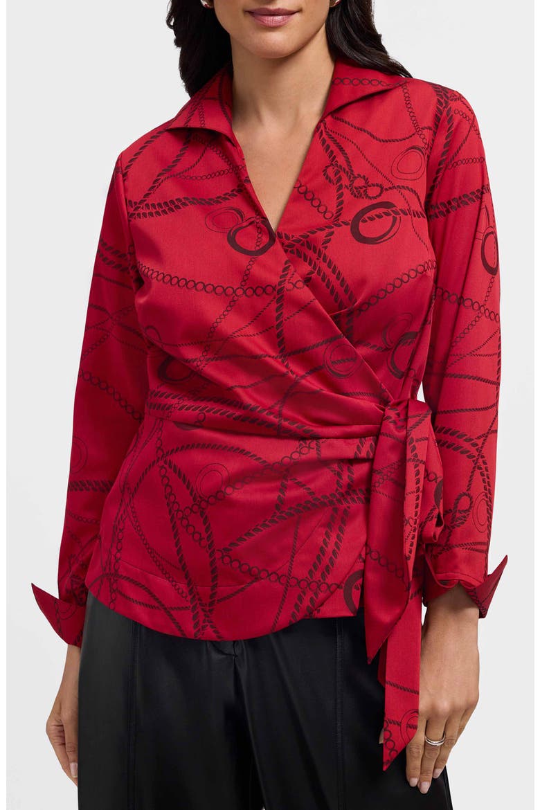 Salina Print Wrap Shirt, Main, color, RED/ BLACK