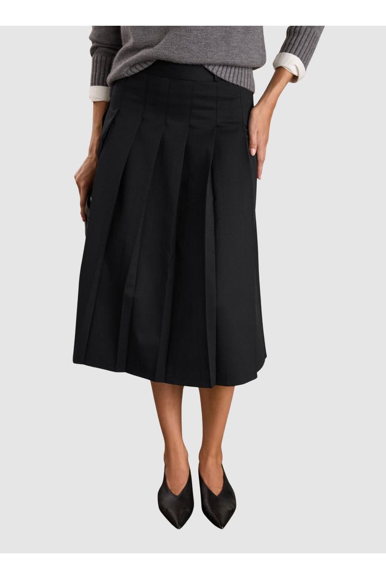 Pam Wool Blend Pleated Midi Skirt, Main, color, Caviar Black
