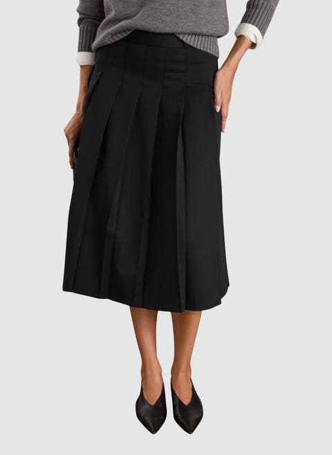 Pam Wool Blend Pleated Midi Skirt