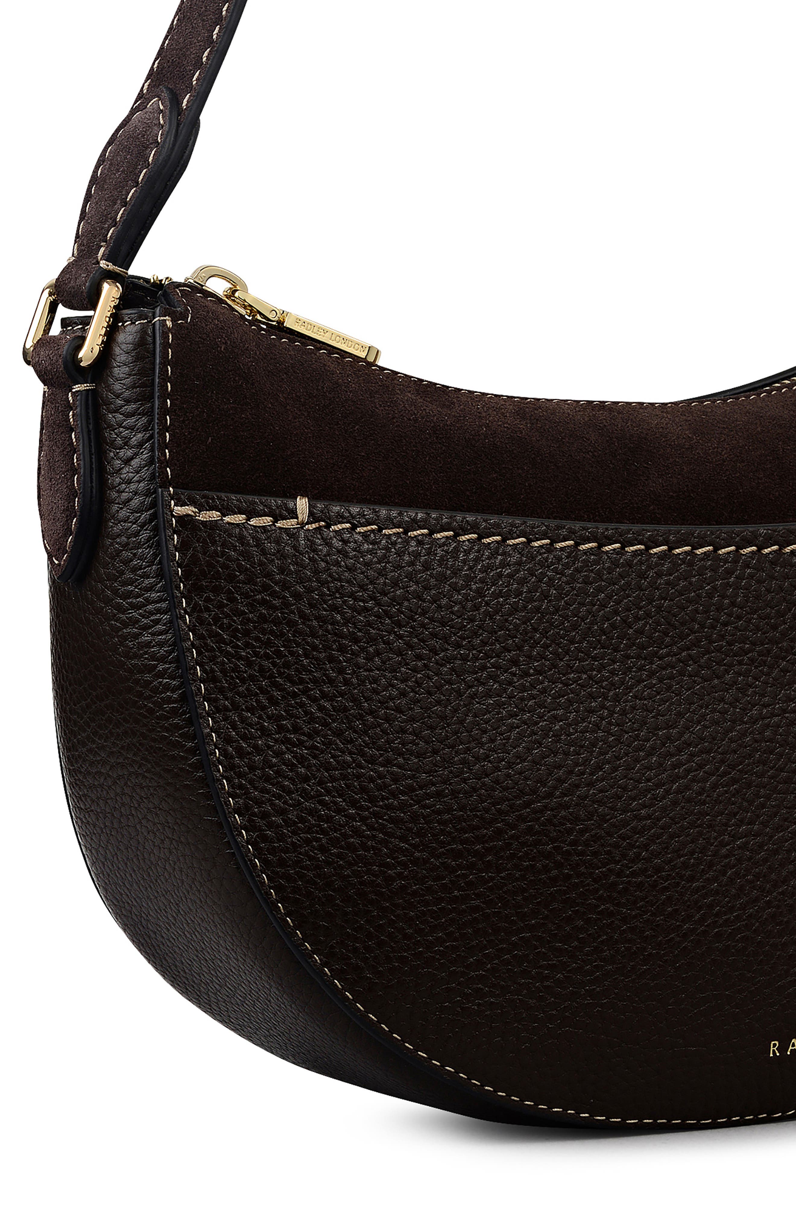 Radley Portland Way Small Zip Top Leather Shoulder Bag, Alternate, color, Dark Oak