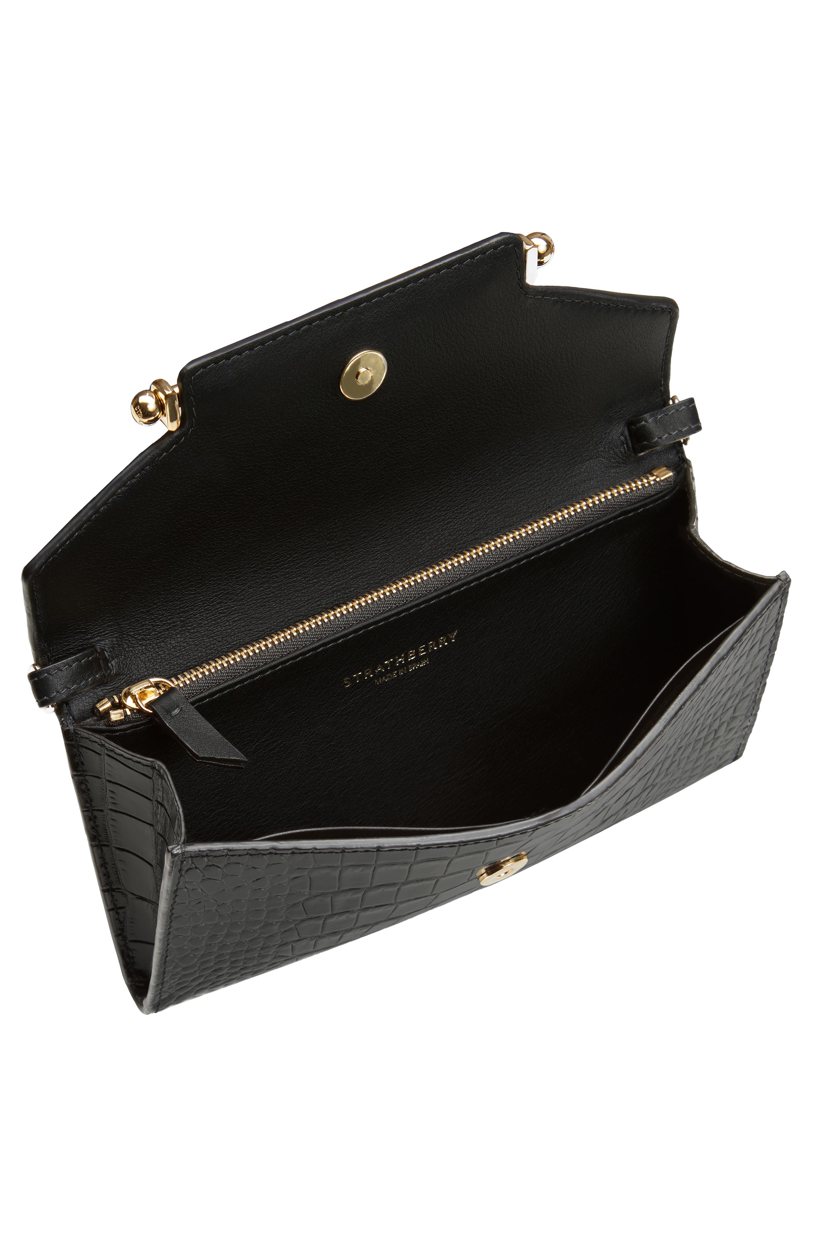 Multrees Croc Embossed Leather Wallet on a Chain, Alternate, color, BLACK