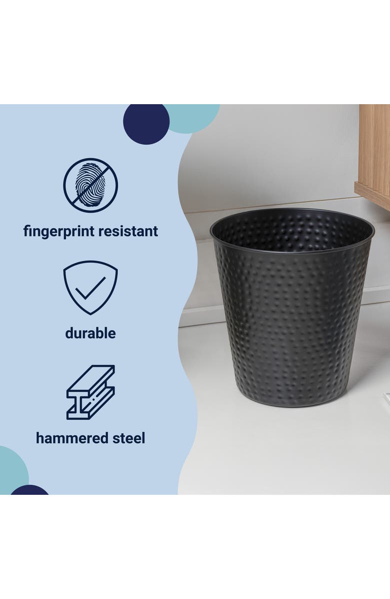 HAPPIMESS Axel Modern Minimalist Hammered Steel 2 Gal Waste Bin, Alternate, color, Matte Black