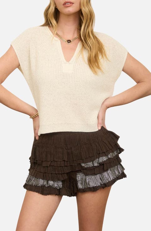 Batwing Sleeve Split Neck Sweater