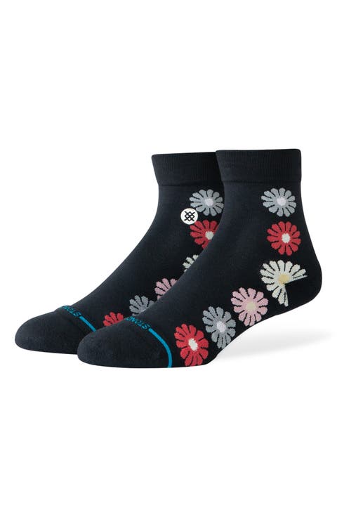 Daisies Stretch Cotton Blend Quarter Socks