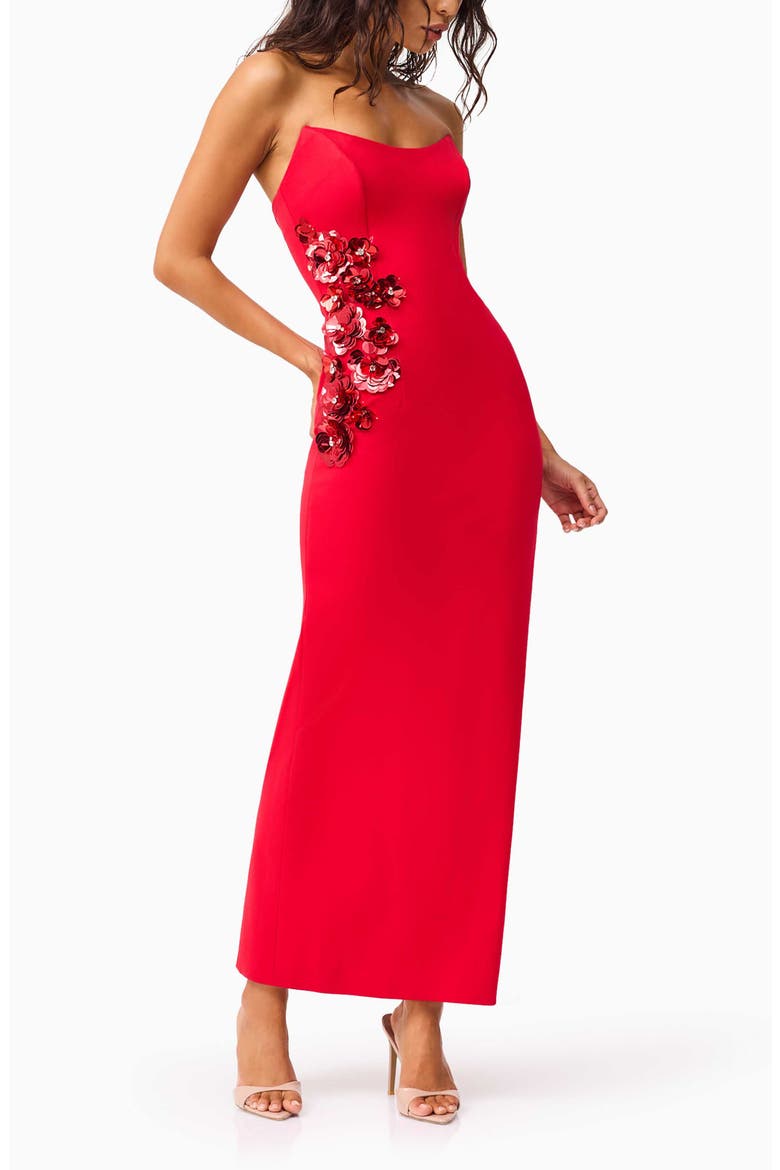 Yasmine Strapless Embellished Ponté Gown, Alternate, color, RED
