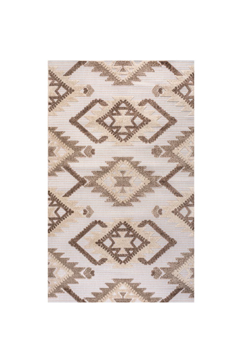 Sumak High-Low Pile Neutral Diamond Kilim Indoor/Outdoor Area Rug, Main, color, Brown/Ivory