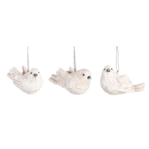 Resin White and Pewter Bird Ornament Set of Three Christmas Decor