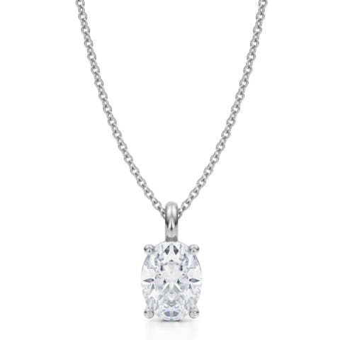 Oval Solitaire Lab Diamond Pendant Necklace 14K 1.50ct