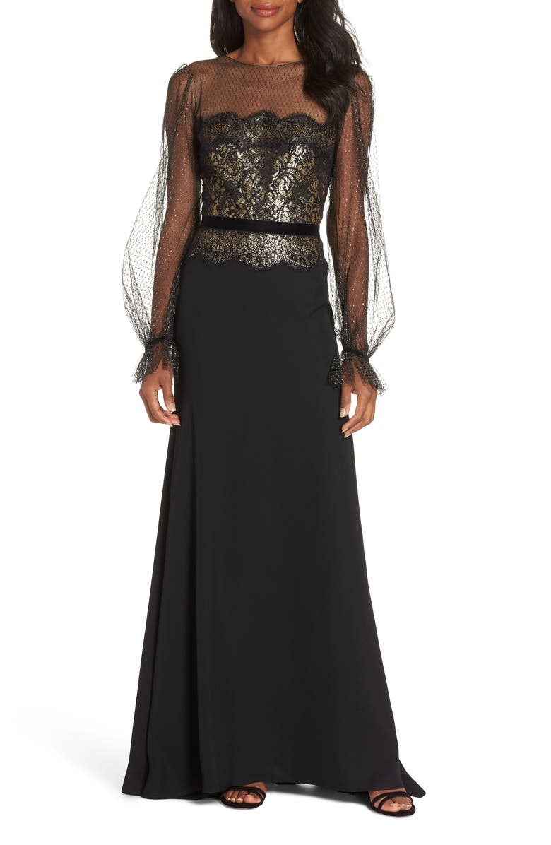 Tadashi Shoji Crepe & Sequin Gown, Main, color, 