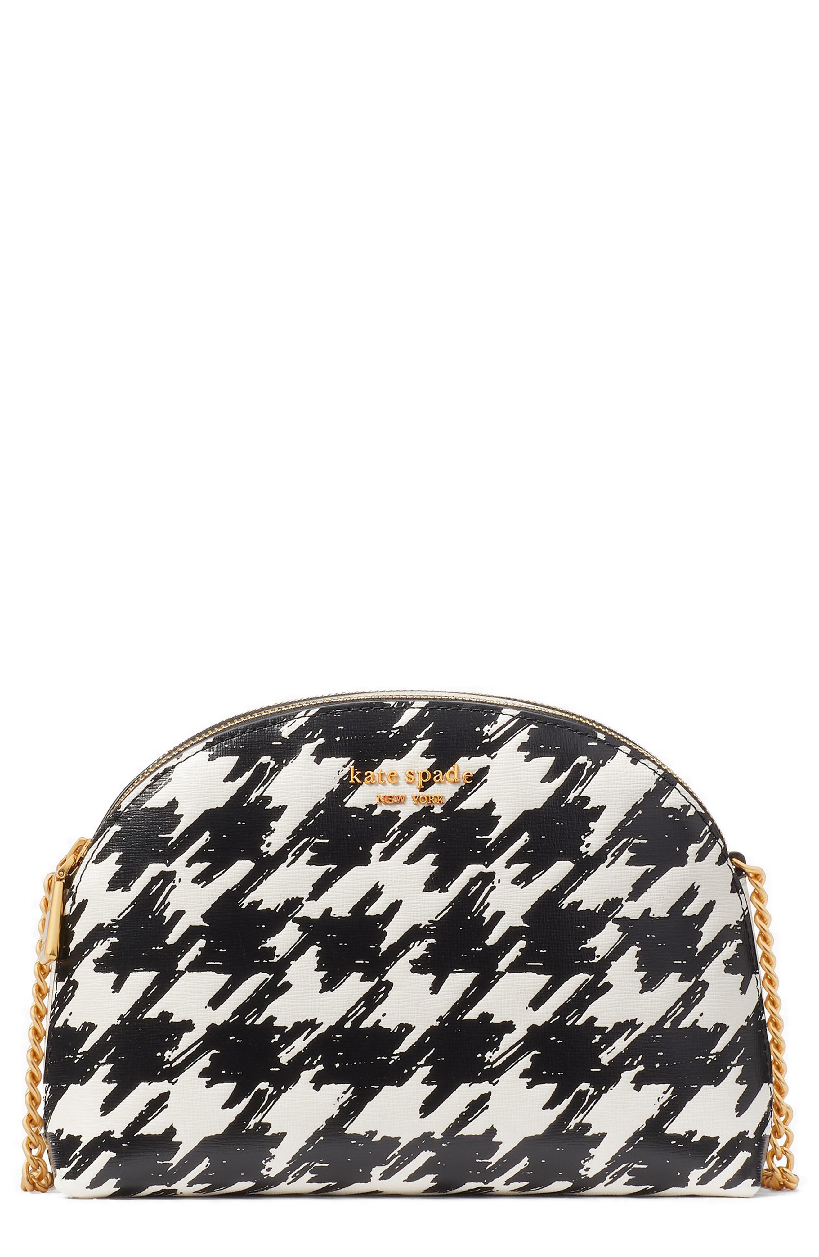 morgan painterly houndstooth double zip dome crossbody bag, Main, color, BLACK MULTI.