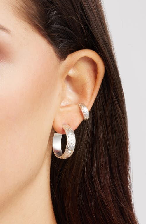 Nashelle Thick Flora Hoop Earrings In Silver
