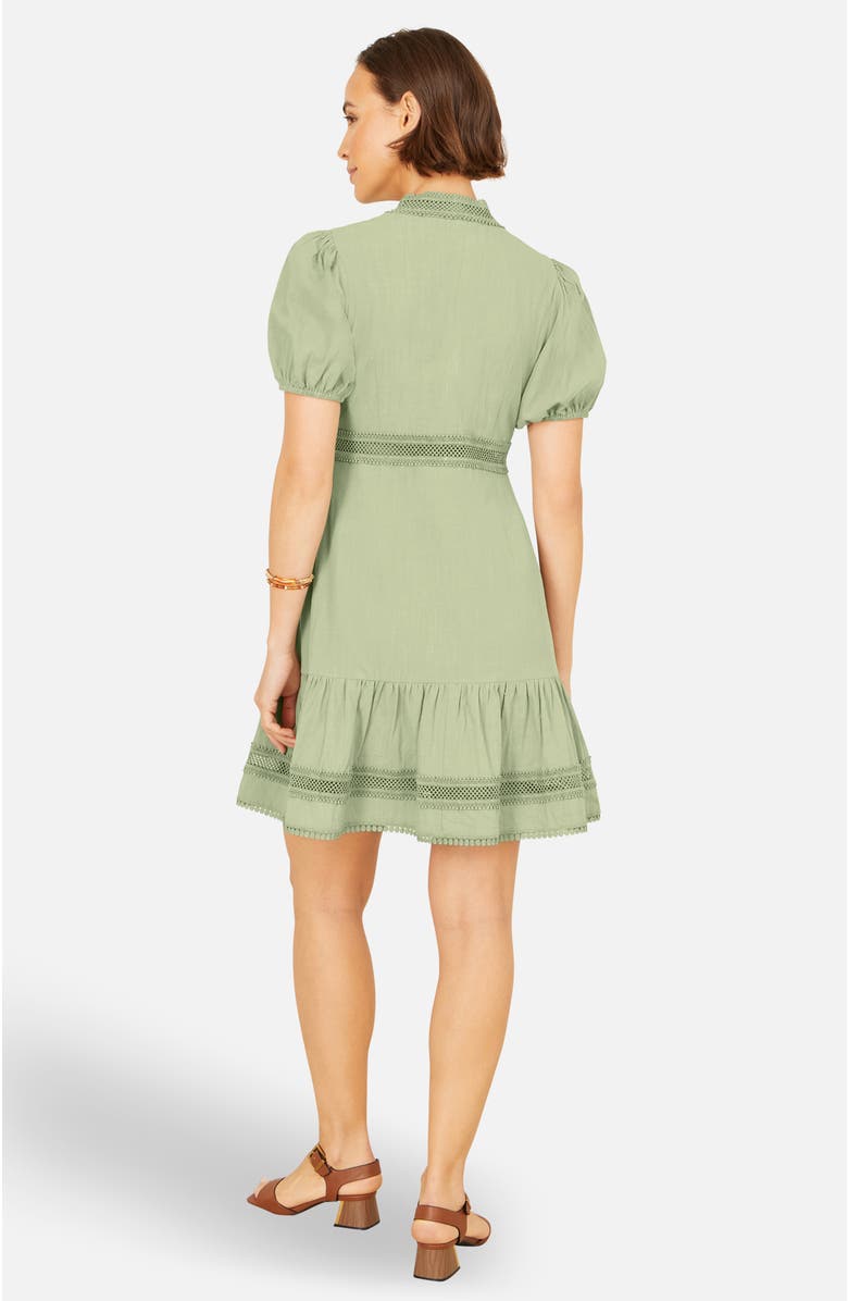 Yumi Cotton Lace Trim Skater Shirt Dress, Alternate, color, Mint Green