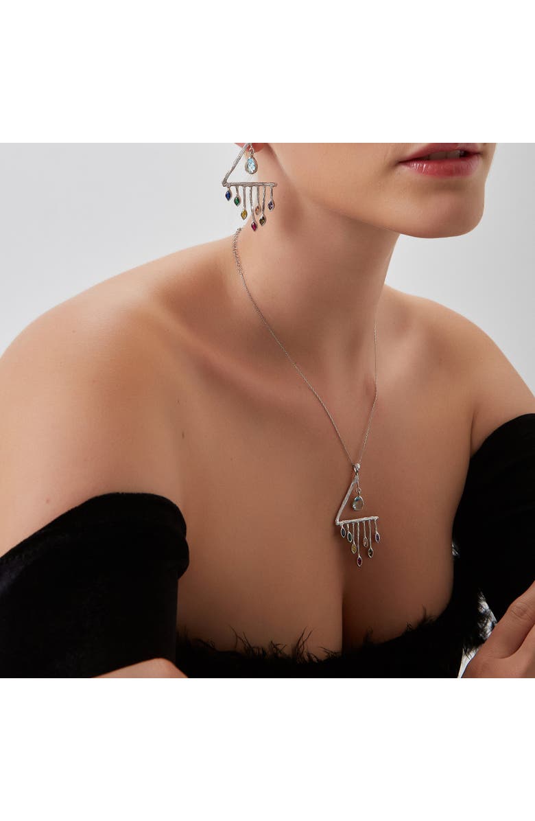 Spero London Colourful Rainbow Rain Drop Necklace in Sterling Silver, Alternate, color, Silver