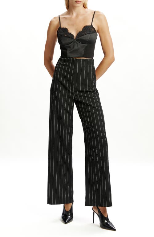 Bardot Anna Pinstripe High Waist Wide Leg Pants In Black