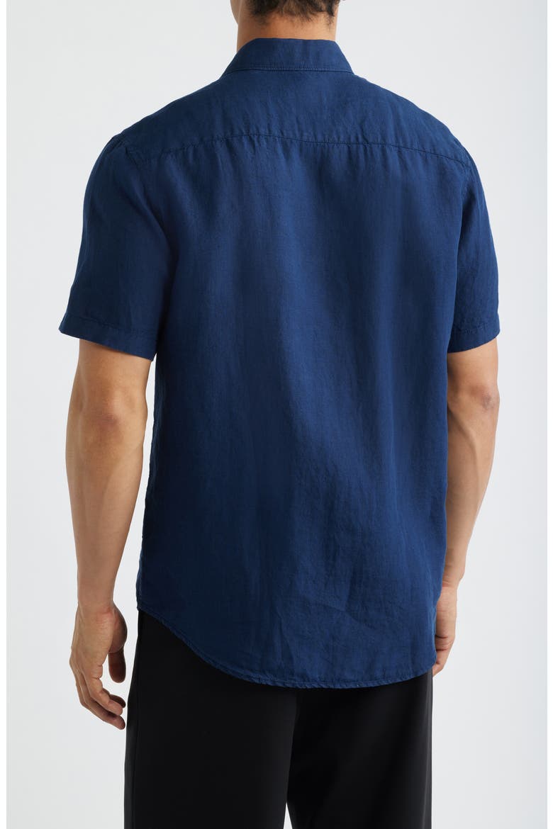 Orson Shaped Fit Short Sleeve Linen Button-Up Shirt, Alternate, color, NAVY