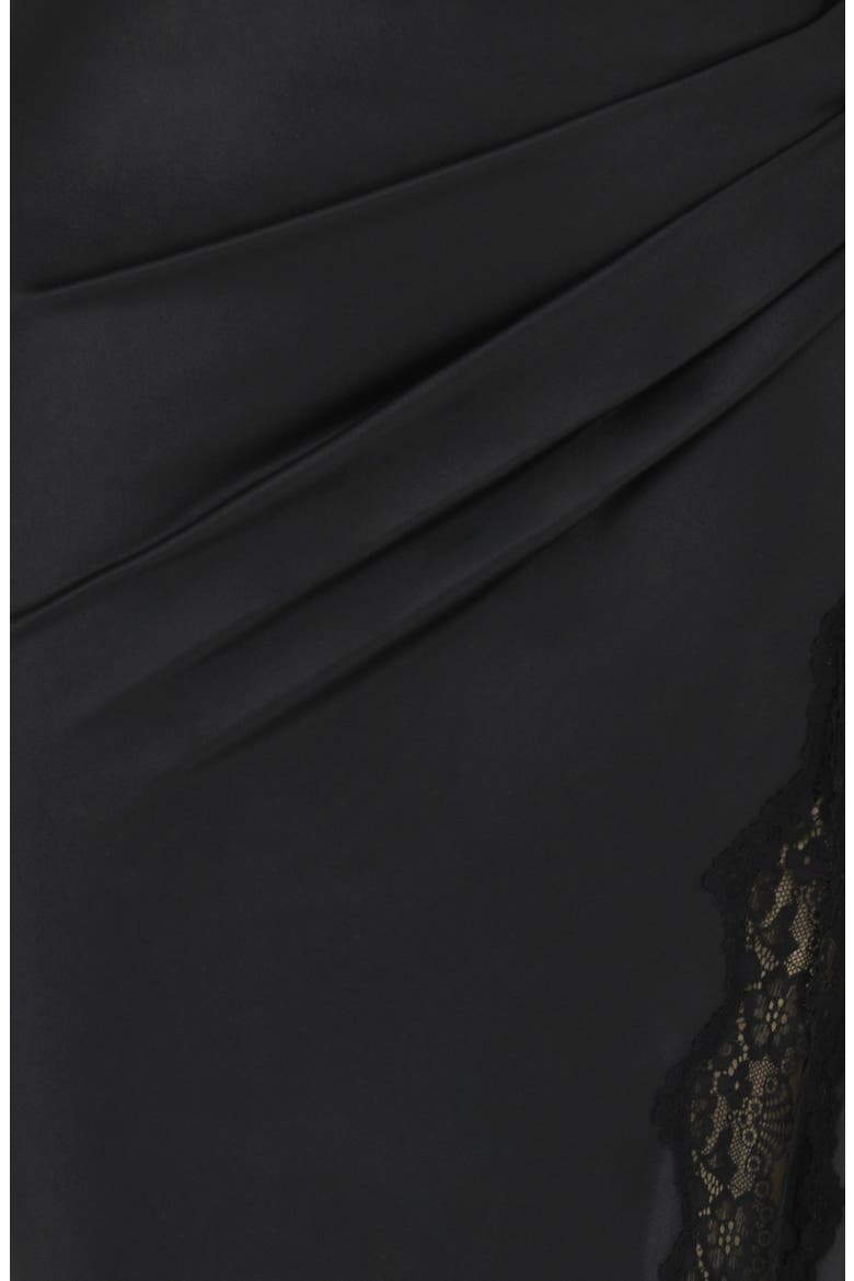 Ruby Lace Trim Satin Midi Skirt, Alternate, color, BLACK