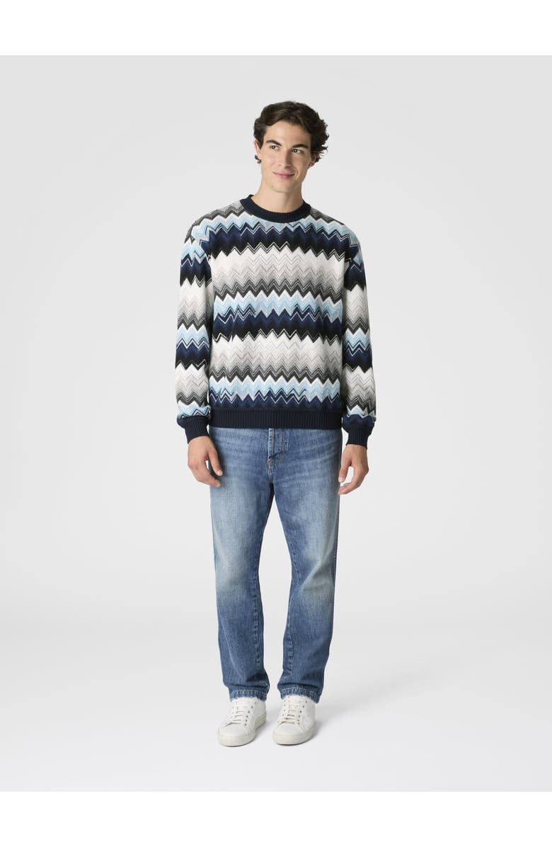 Missoni Crew Neck Sweater With Flame Zigzag Pattern, Alternate, color, Black & Blue
