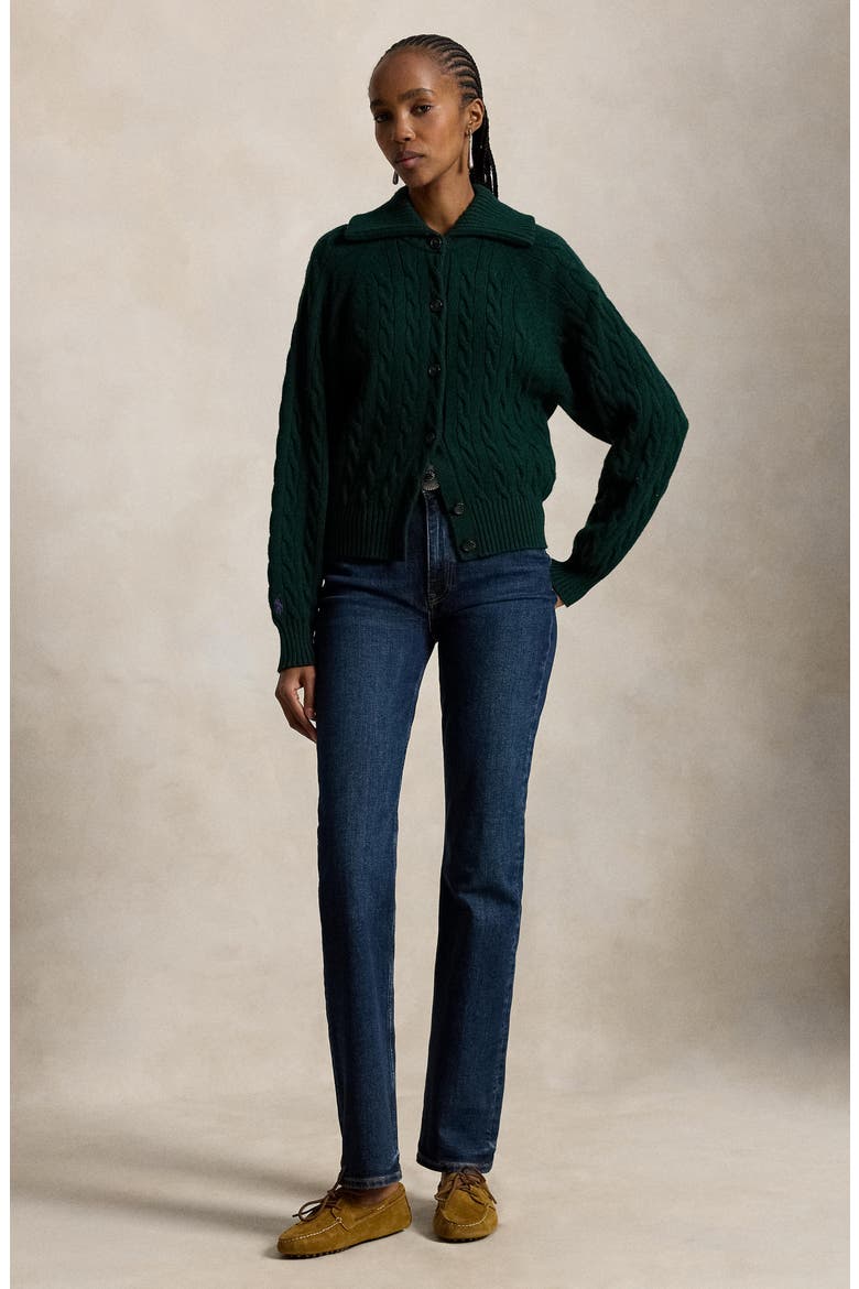Cable Knit Wool & Cashmere Cardigan, Alternate, color, GREEN