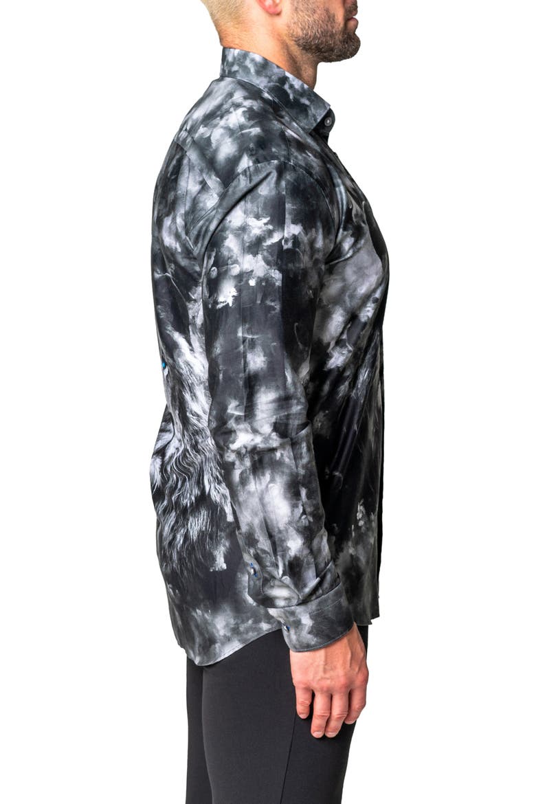 Fibonacci Lionthoughts Cotton Button-Up Shirt, Alternate, color, BLACK