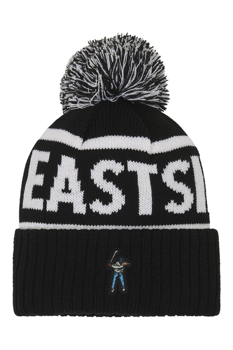 Pompom Logo Beanie, Main, color, BLACK