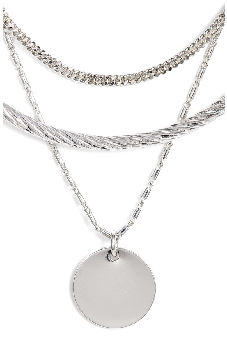 Short Disc Layer Pendant Necklace, Main, color, RHODIUM