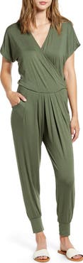 Loveappella Short Sleeve Wrap Top Jumpsuit