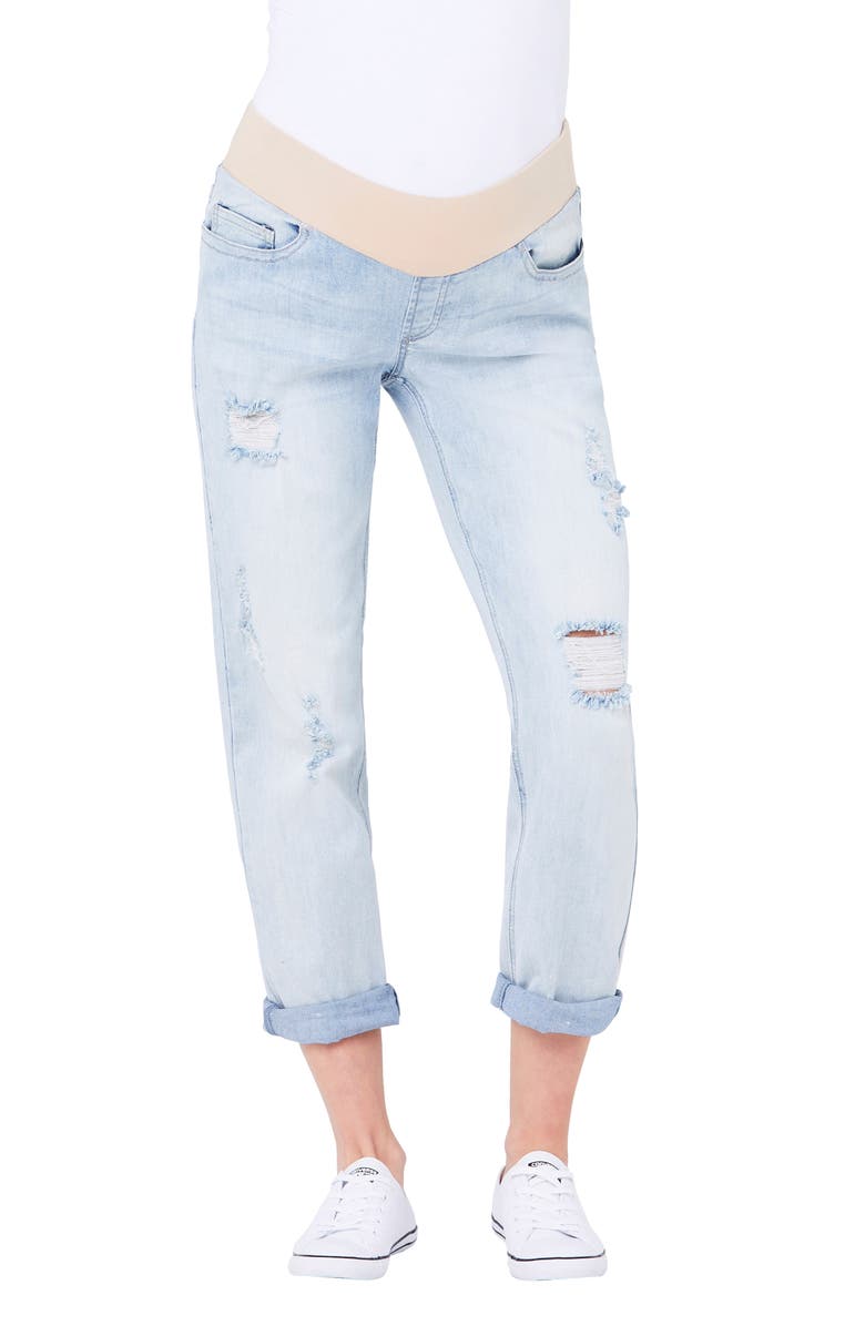 Ripe Maternity Baxter Ripped Maternity Boyfriend Jeans, Main, color, Clean Fade