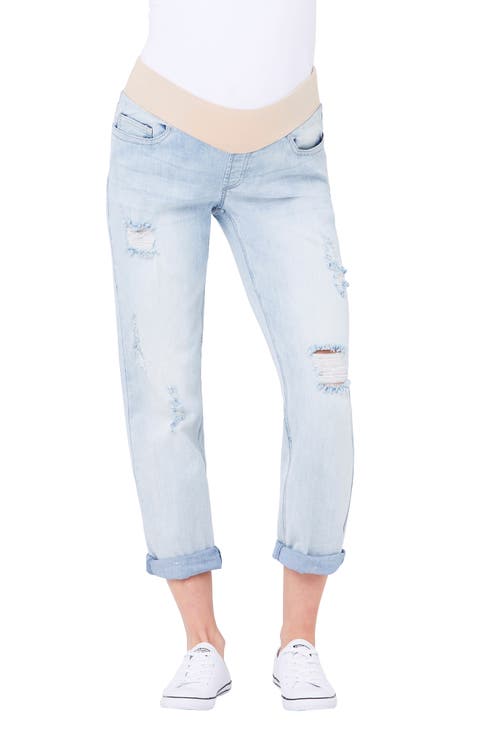 Baxter Ripped Maternity Boyfriend Jeans (Clean Fade)