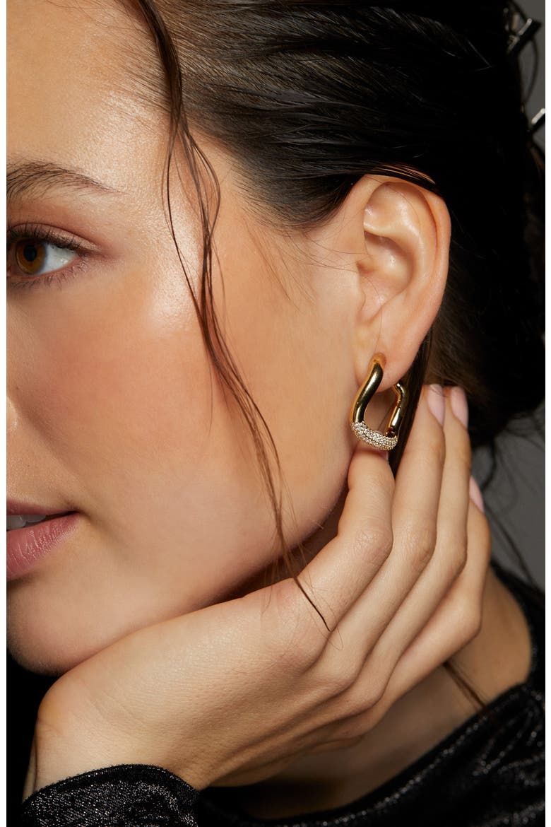 Alma Pavé Organic Hoop Earrings, Alternate, color, GOLD
