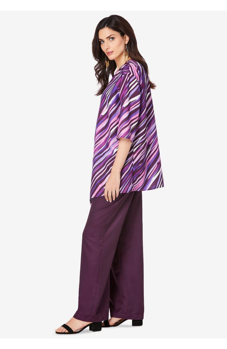 Roaman's Three Piece Pant Suit, Alternate, color, Cool Abstract Stripe
