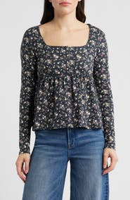 Lucky Brand Babydoll Henley Floral Top