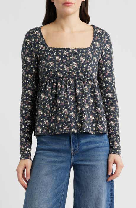 Babydoll Henley Floral Top
