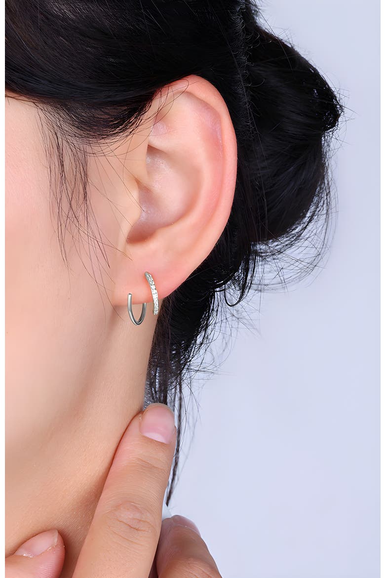 Double Loop Huggie Hoop Earrings, Alternate, color, Silver