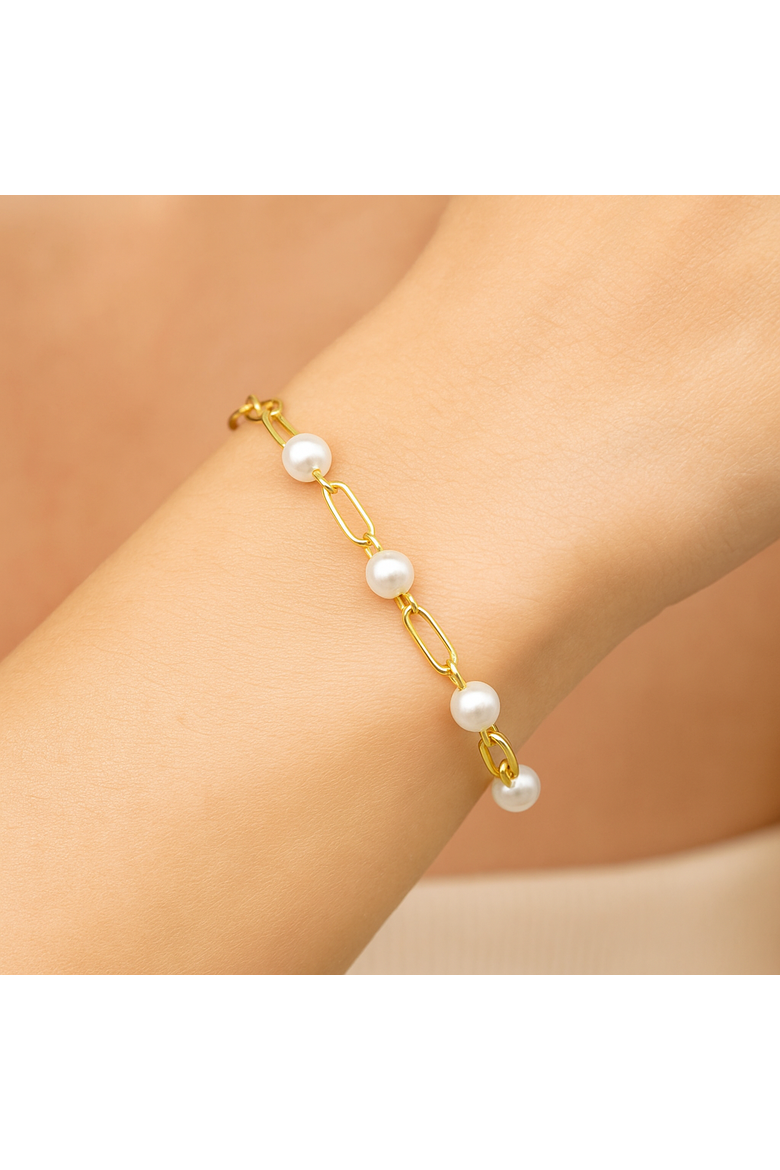 Pearl Chain Link Bracelet, Alternate, color, Gold