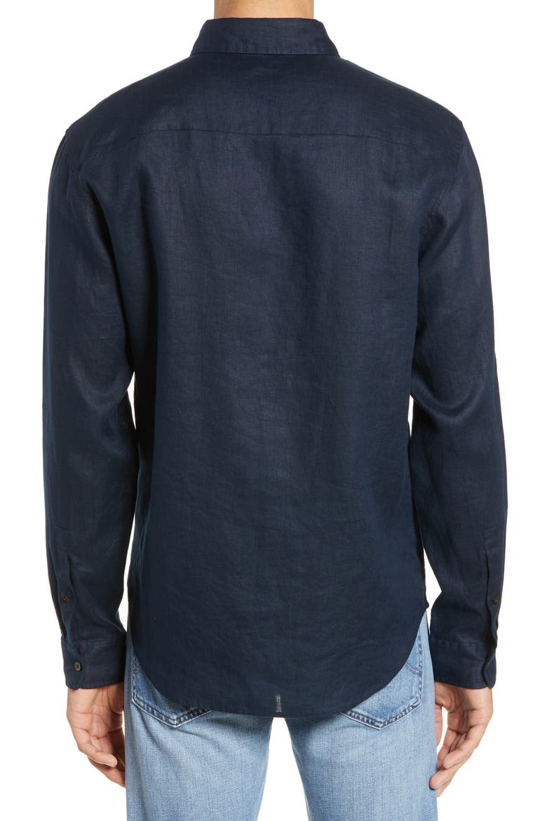 Solid Linen Slim Fit Sport Shirt, Alternate, color, NEW NAVY
