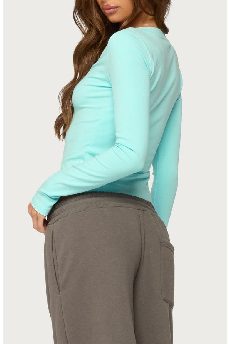 Yael Contrast Stitched Long Sleeve Henley Top, Alternate, color, TURQUOISE