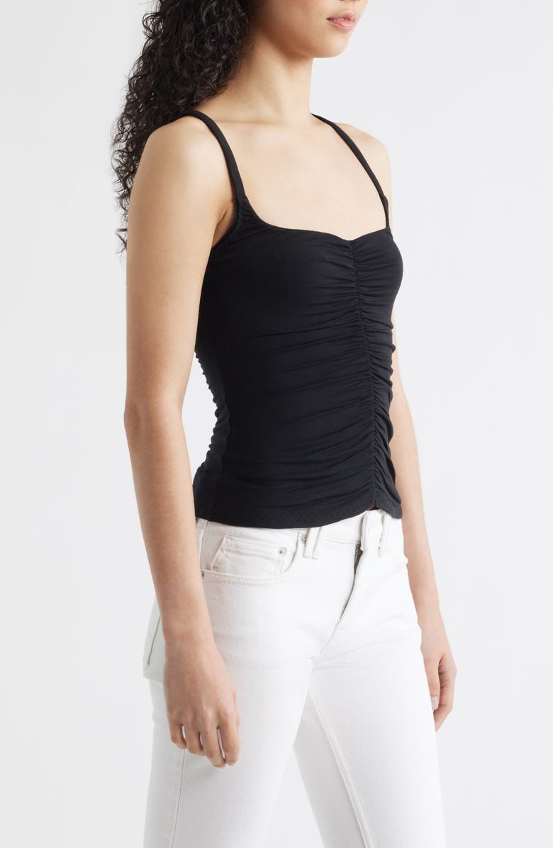 Free People Shimmer Shimmer Ruched Crossback Camisole, Alternate, color, Black