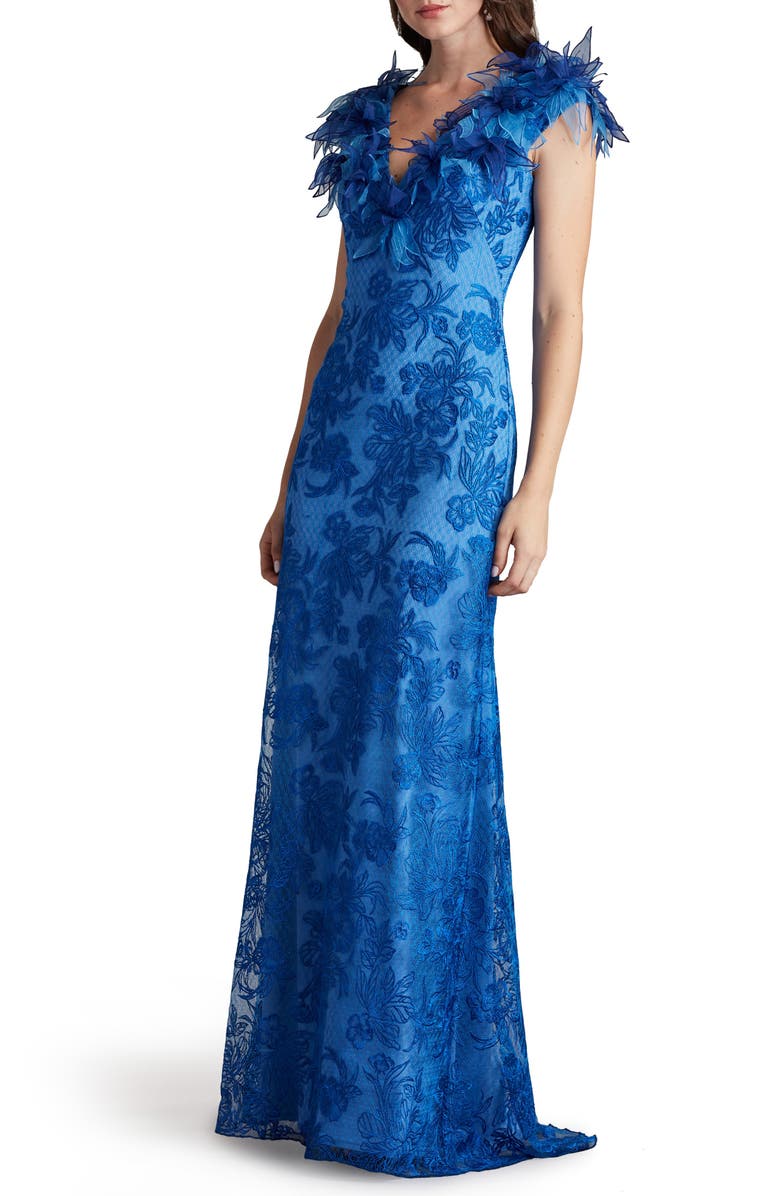 Tadashi Shoji Floral Embroidery Column Gown, Alternate, color, 
