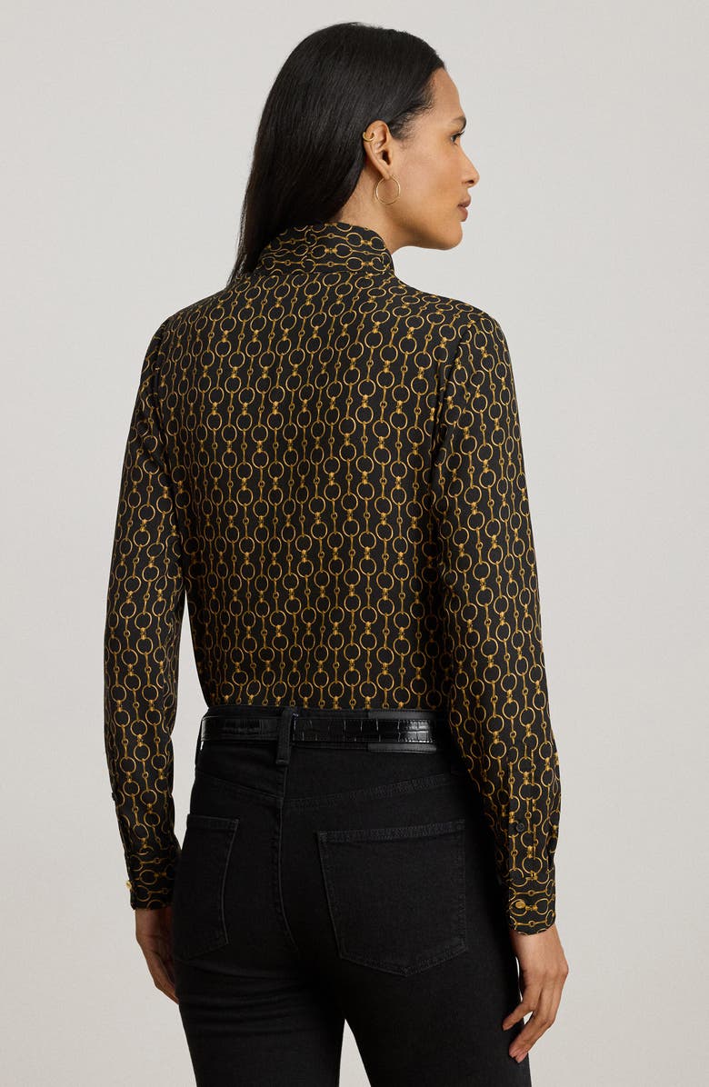 Lauren Ralph Lauren Chain Print Tie Neck Crêpe de Chine Top, Alternate, color, Black Multi