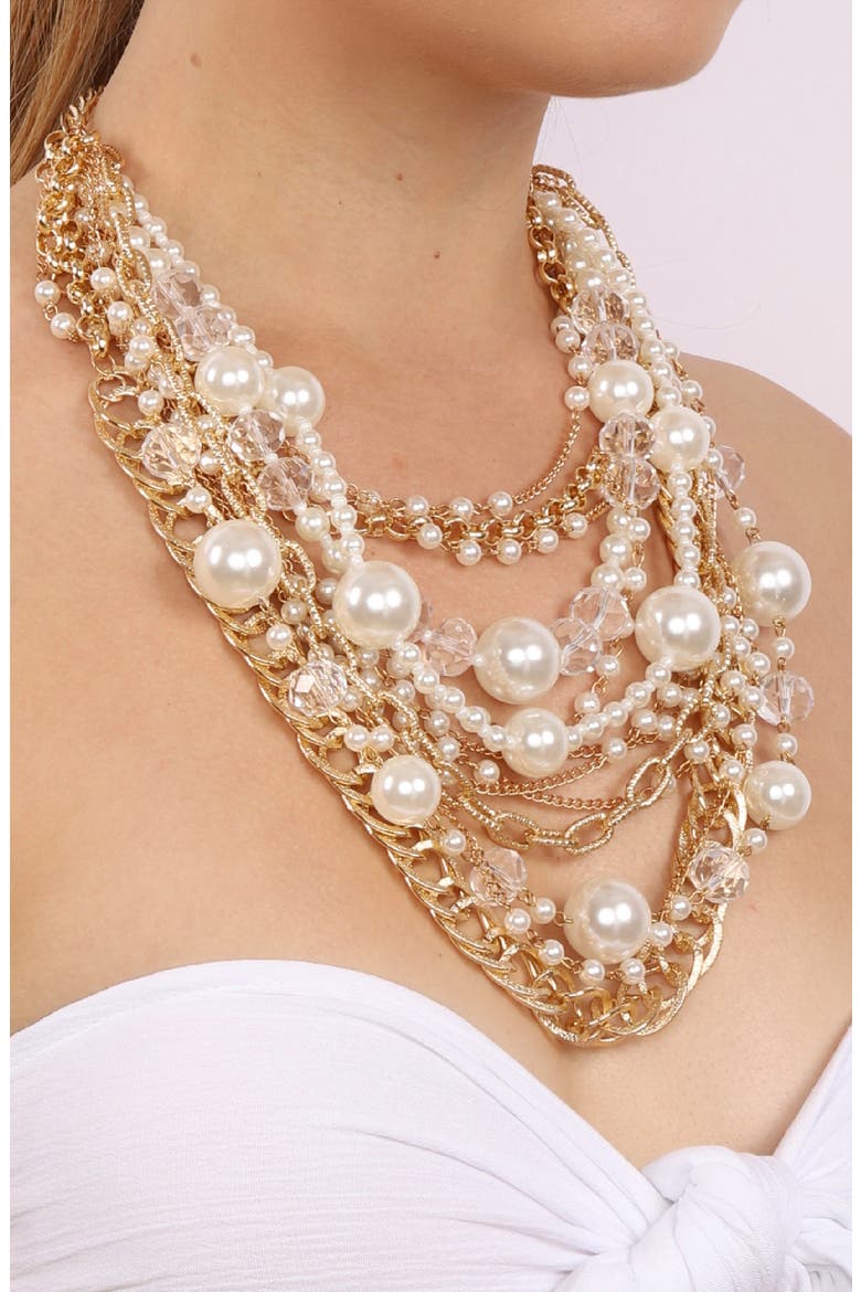 Pearly Loop Faux Pearl Necklace, Alternate, color, gold