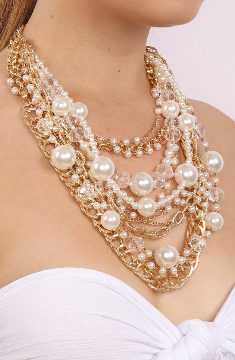 EYE CANDY LOS ANGELES Pearly Loop Faux Pearl Necklace, Alternate, color, Gold