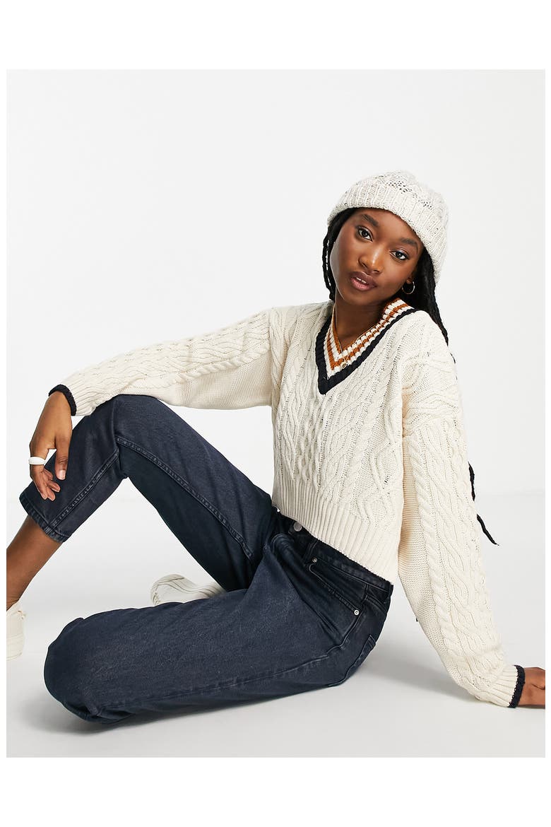 Women's Varsity Cable Sweater, Alternate, color, CREAM