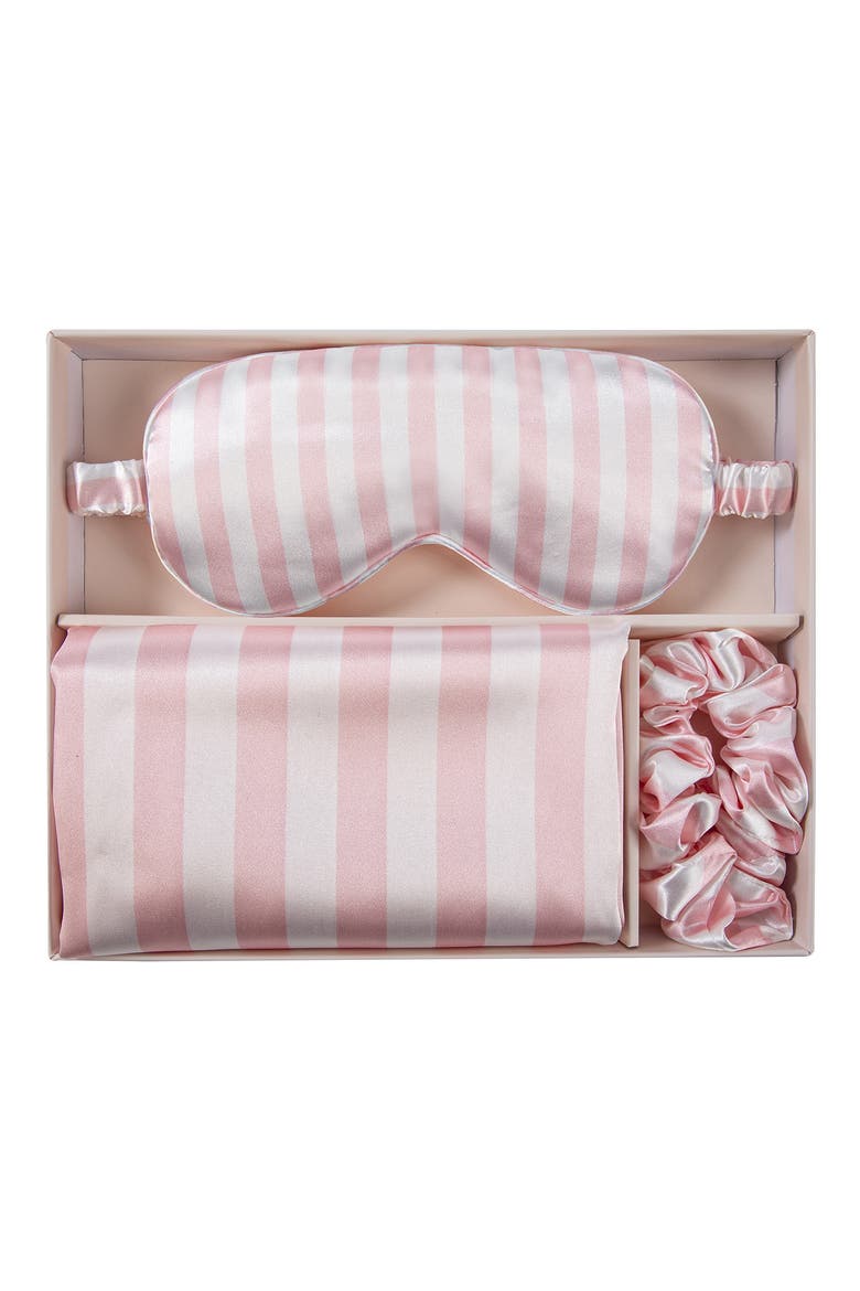 Satin Pillowcase, Scrunchi & Mask Set, Alternate, color, PINK STRIPE