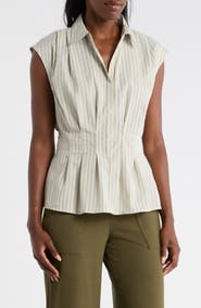 MAX STUDIO Pinstripe Pleated Sleeveless Shirt